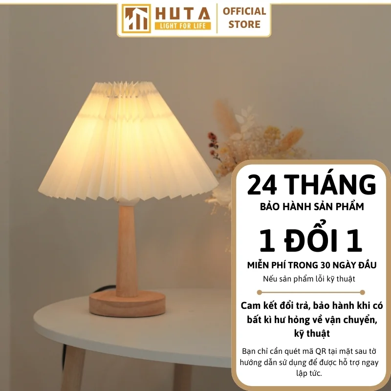 Đèn Ngủ Để Bàn Khách Sạn, Tab Đầu Giường HUTA Light For Life Phong Cách Vintage Thân Gỗ Mã G5