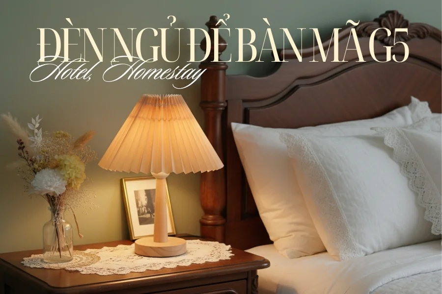 Đèn Ngủ Để Bàn Khách Sạn, Tab Đầu Giường HUTA Light For Life Phong Cách Vintage Thân Gỗ Mã G5