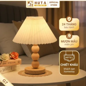 Đèn Ngủ Để Bàn Khách Sạn, Tab Đầu Giường HUTA Light For Life Phong Cách Vintage Thân Gỗ Mã G7