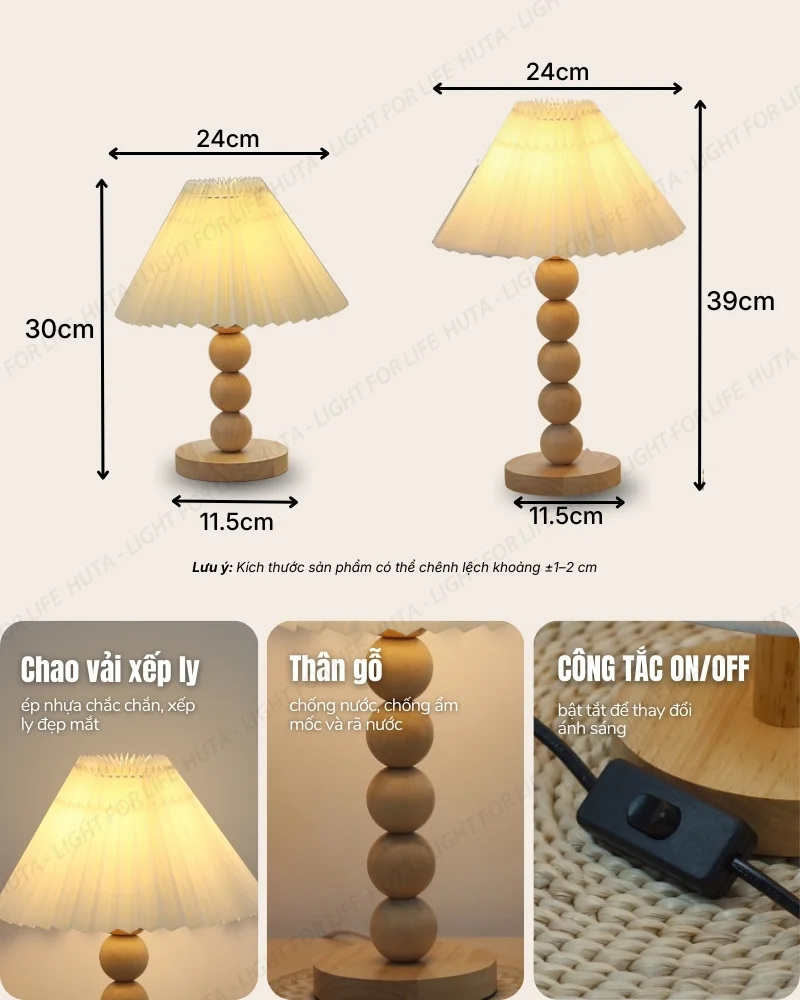 Thông số kỹ thuật chi tiết đèn bàn khách sạn, homestay thân gỗ mã G7