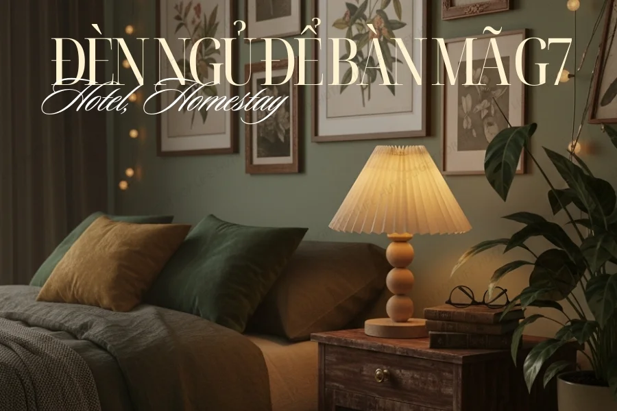 Đèn ngủ để bàn khách sạn, tab đầu giường HUTA Light For Life phong cách vintage thân gỗ mã G7