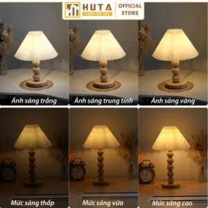 Đèn Ngủ Để Bàn Khách Sạn, Tab Đầu Giường HUTA Light For Life Phong Cách Vintage Thân Gỗ Mã G7