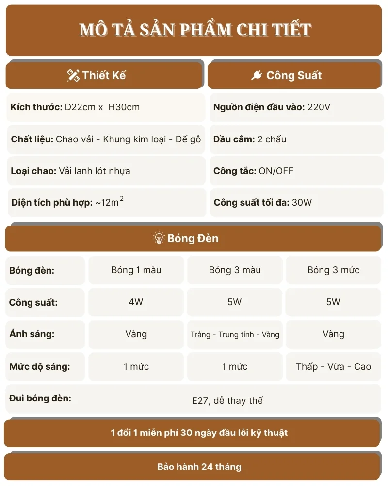 Thông số kỹ thuật chi tiết đèn bàn khách sạn, homestay thân gỗ mã G8