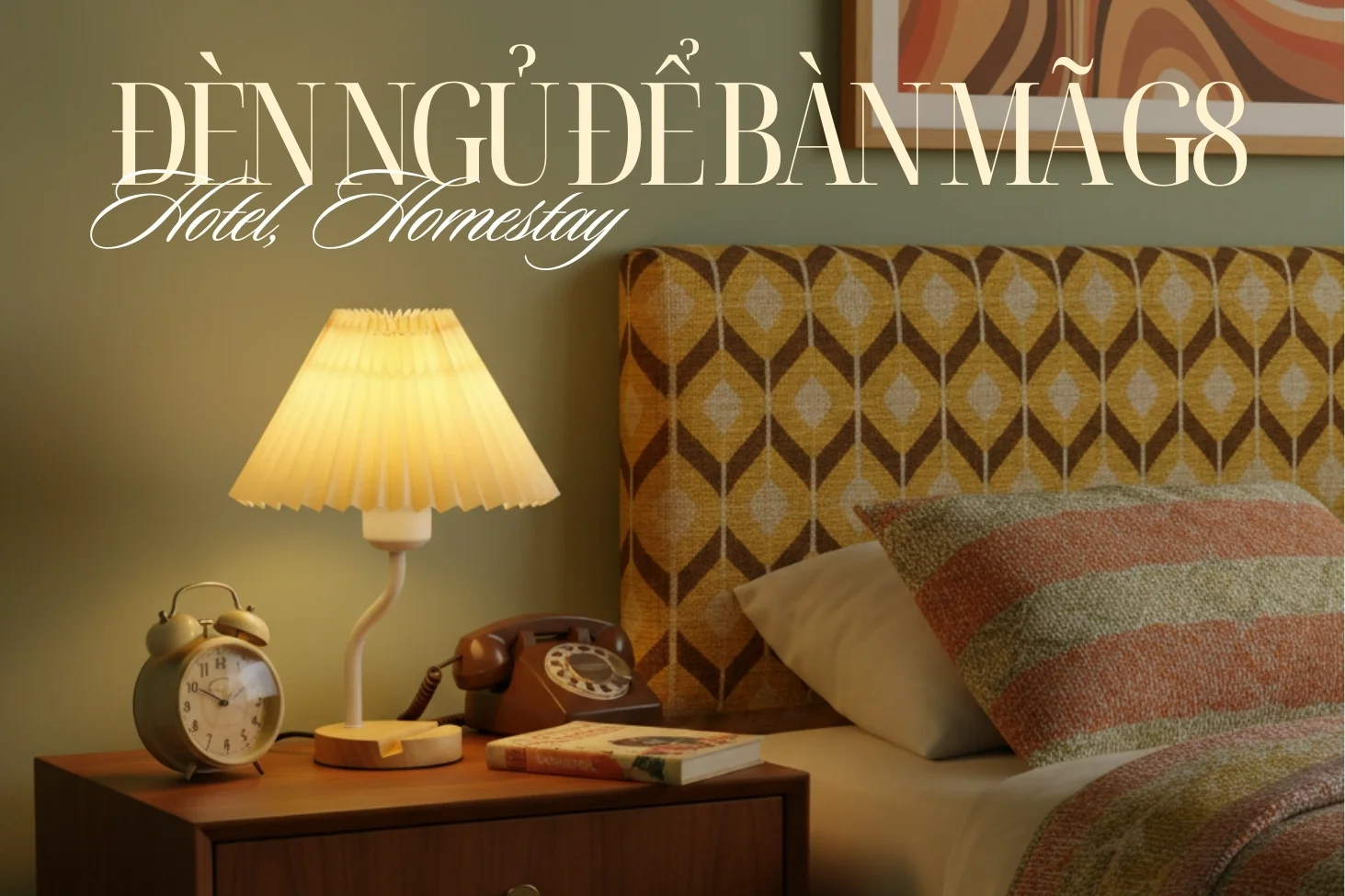 Đèn ngủ để bàn khách sạn, tab đầu giường HUTA Light For Life phong cách vintage thân gỗ mã G8