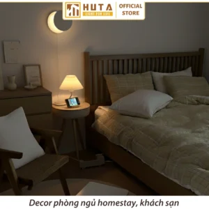 Đèn Ngủ Để Bàn Khách Sạn, Tab Đầu Giường HUTA Light For Life Phong Cách Vintage Thân Gỗ Mã G8