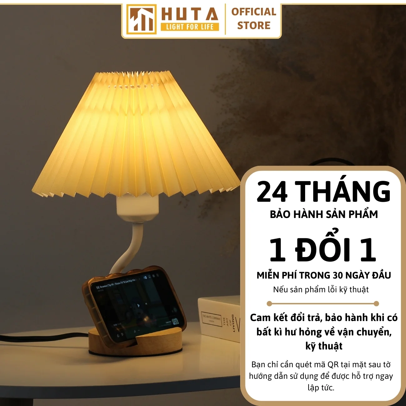 Đèn Ngủ Để Bàn Khách Sạn, Tab Đầu Giường HUTA Light For Life Phong Cách Vintage Thân Gỗ Mã G8