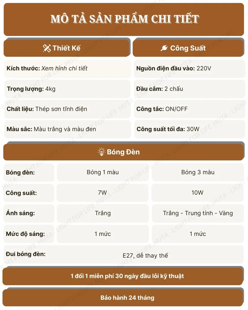 Thông số kỹ thuật chi tiết đèn cây đứng Pixar mã KC1