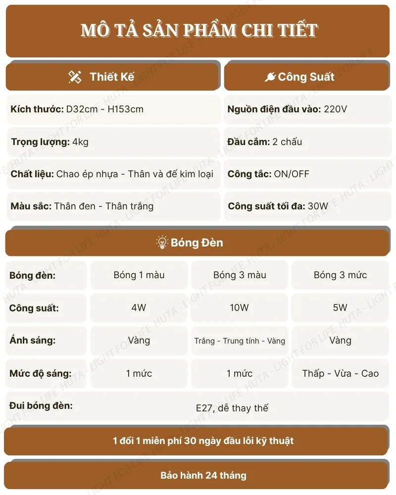 Thông số kỹ thuật chi tiết đèn cây đứng decor mã KC6