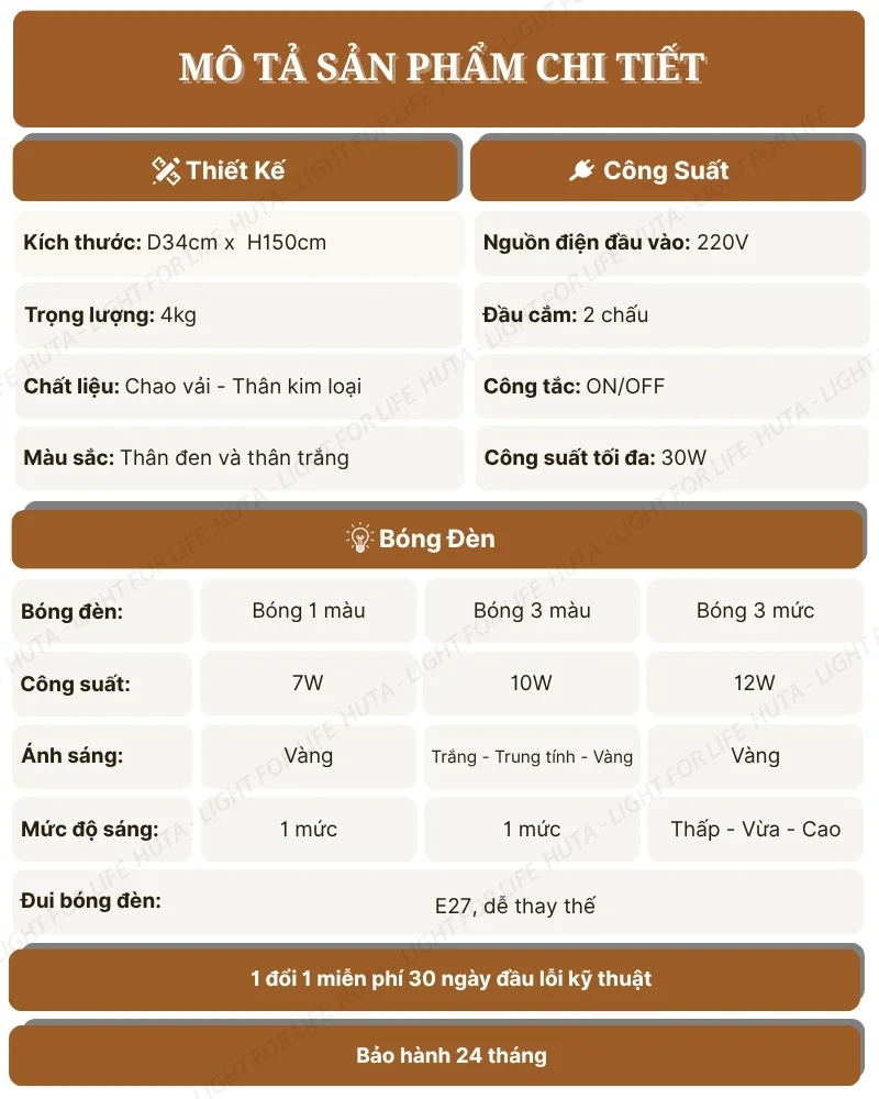 Thông số kỹ thuật chi tiết đèn cây đứng decor mã KT4