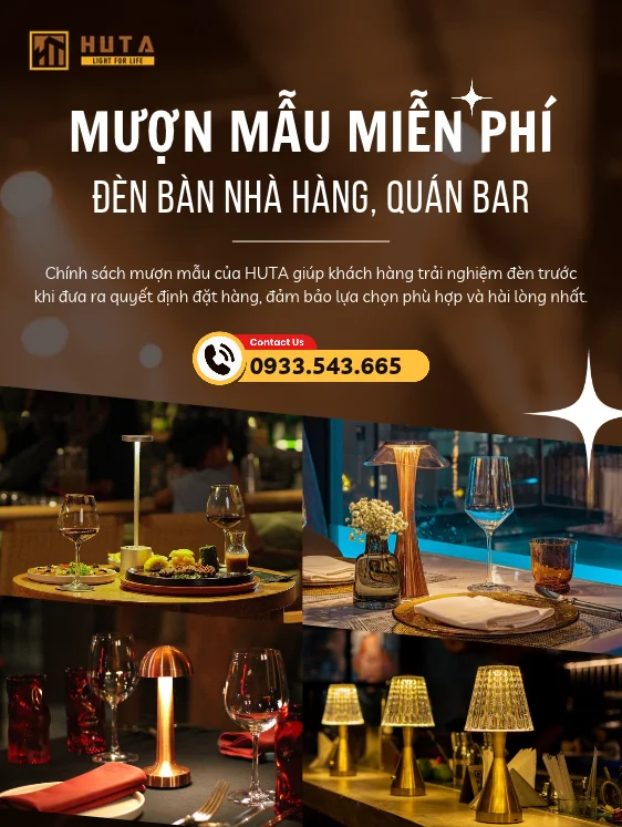 Mượn mẫu miễn phí đèn bàn nhà hàng quán bar HUTA